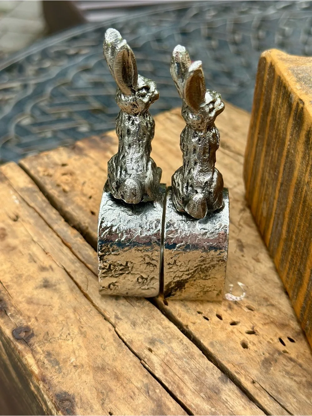 Set of 2 Silver Tone Bunny Napkin Rings Easter Spring Garden Party